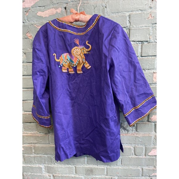 Bob Mackie Jacket XL Coat Wearable Art Purple Embroidered Elephants Vintage - Picture 7 of 12